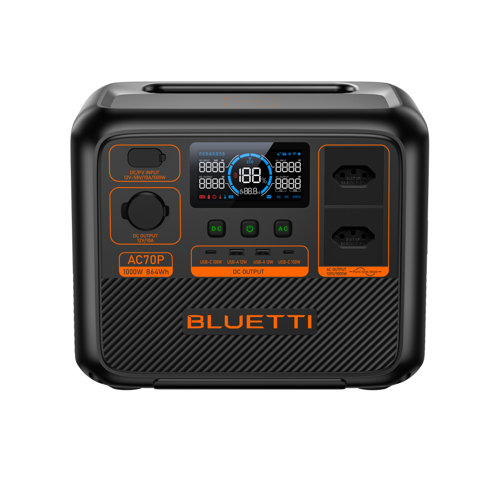 BLUETTI AC70P Estação de Energia Portátil | 1000 W 864 Wh