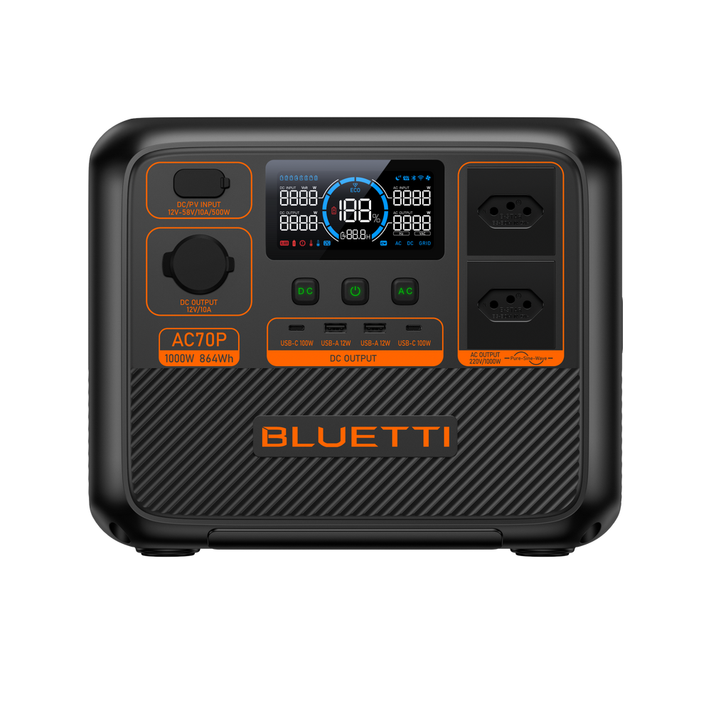 BLUETTI AC70P Estação de Energia Portátil | 1000 W 864 Wh