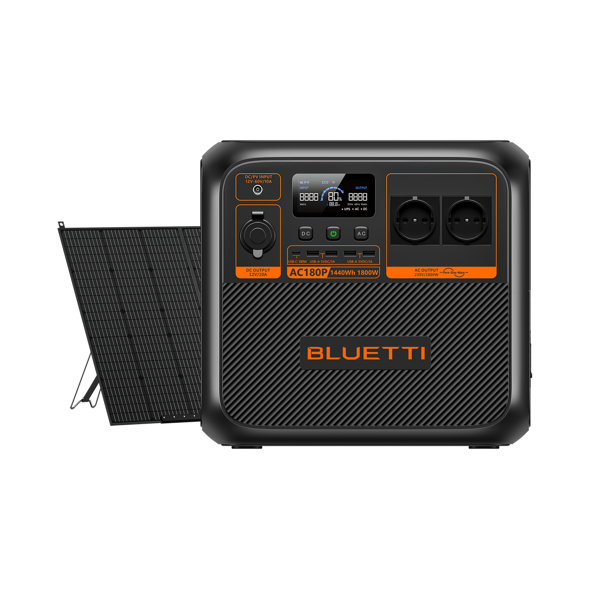 BLUETTI AC180P Estação de Energia Solar Portátil | 1.800 W 1.440 Wh