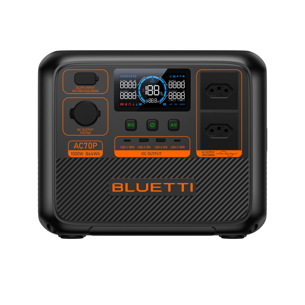 BLUETTI AC70P Estação de Energia Portátil | 1000 W 864 Wh