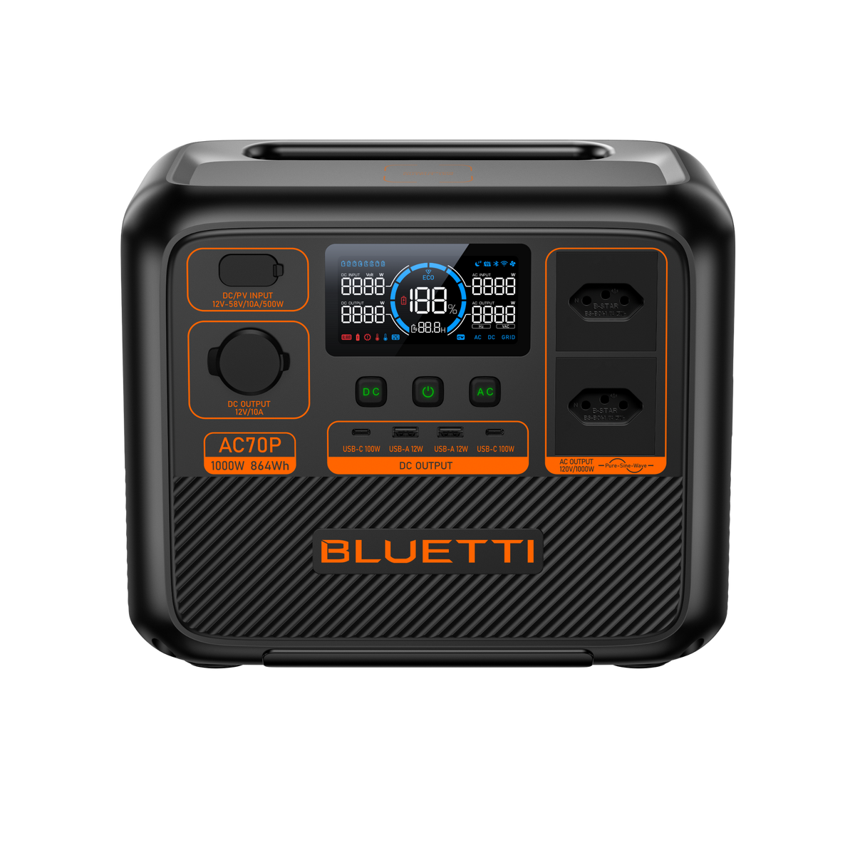 BLUETTI AC70P Estação de Energia Portátil | 1000 W 864 Wh