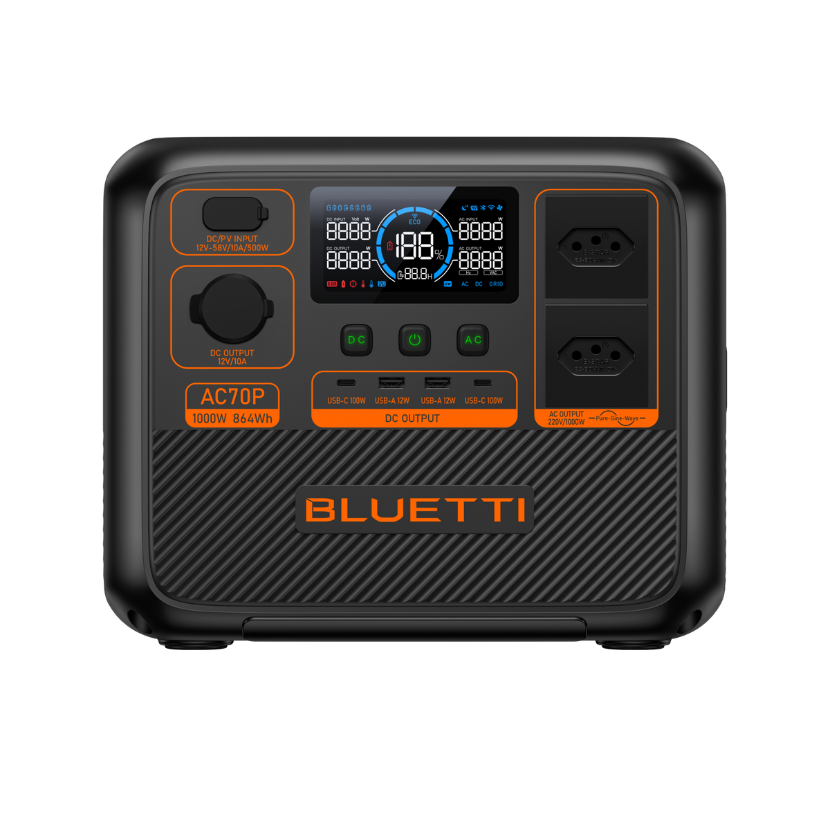 BLUETTI AC70P Estação de Energia Portátil | 1000 W 864 Wh