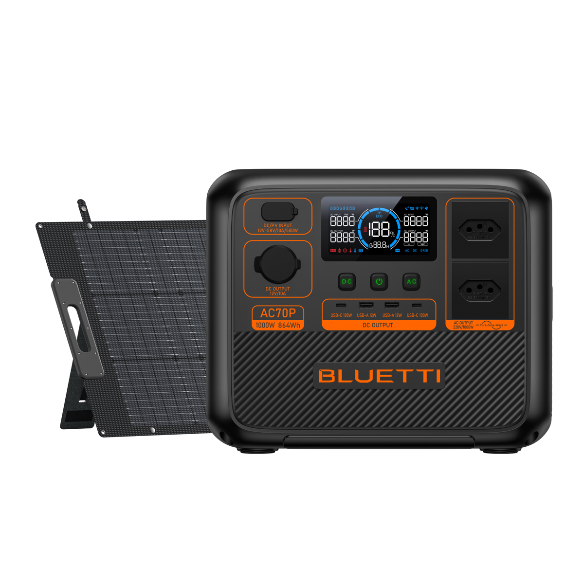BLUETTI AC70P Estação de Energia Portátil | 1000 W 864 Wh