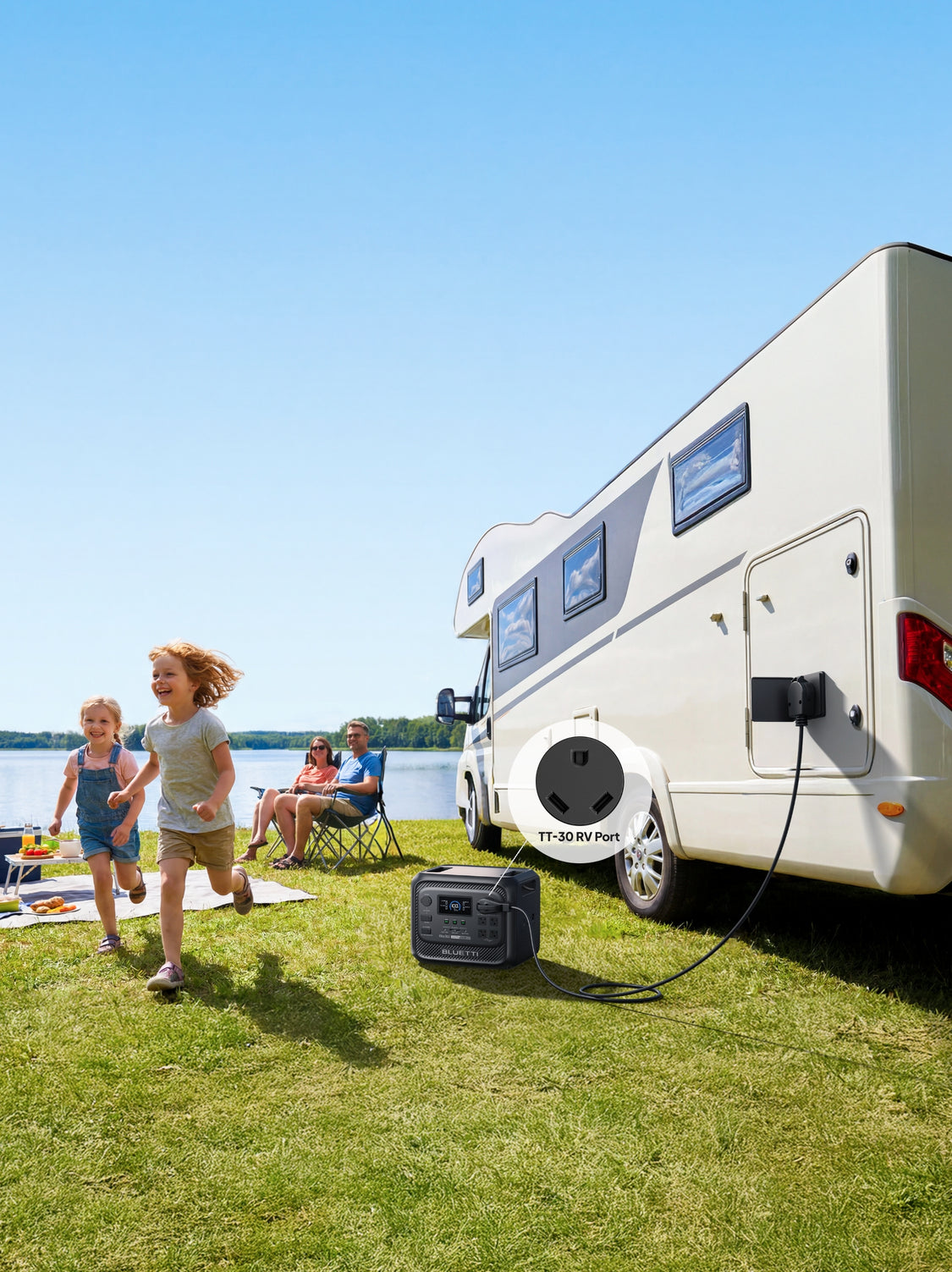 Porta exclusiva 12 V/30 A para viagens de RV